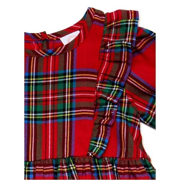 Baby Girl Plaid Long Sleeve Dress With Tights 2-Piece Set Size 24M - Picture 3 of 9